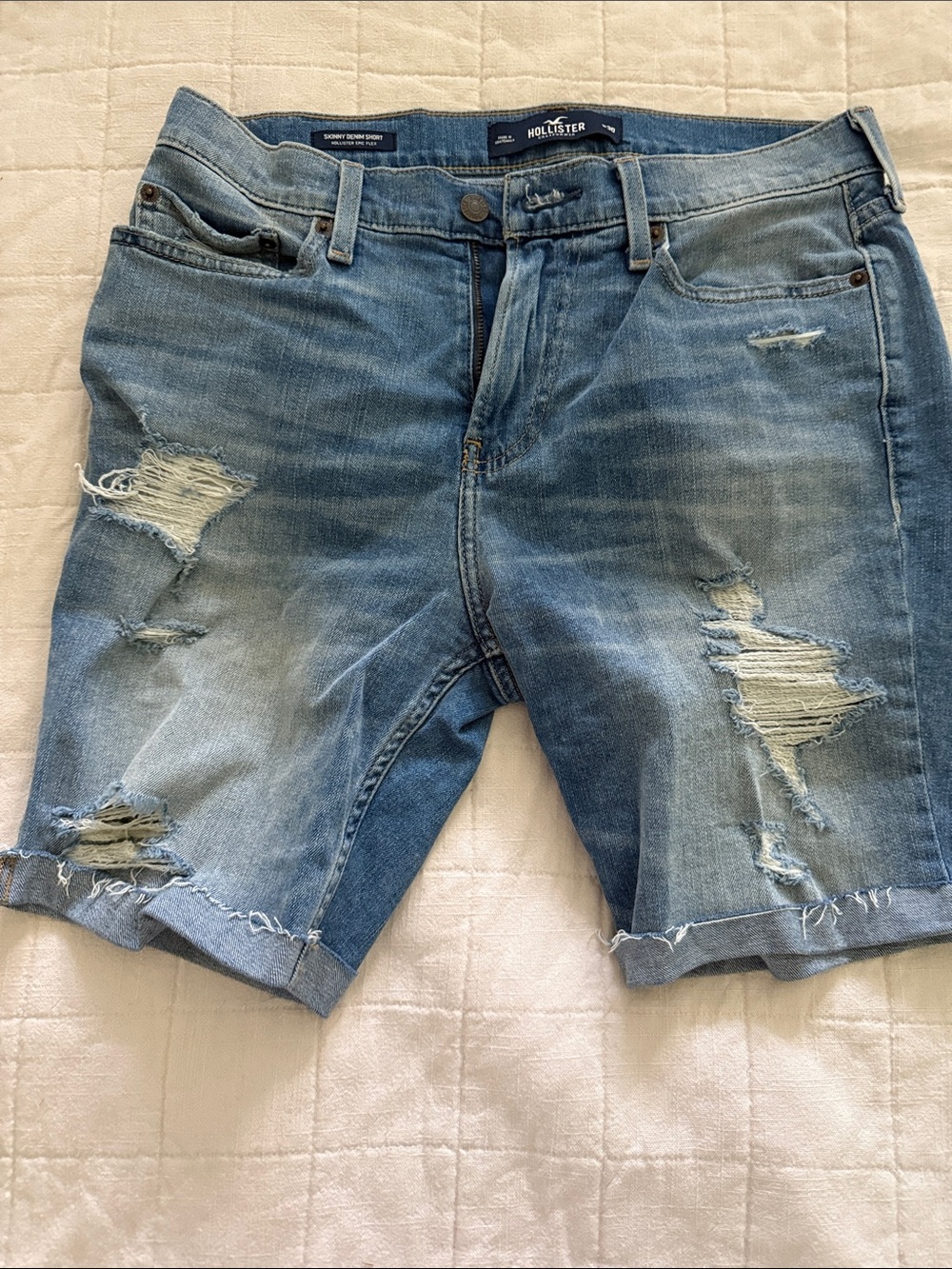 Hollister Men's Distressed Light Blue Denim Jean Shorts